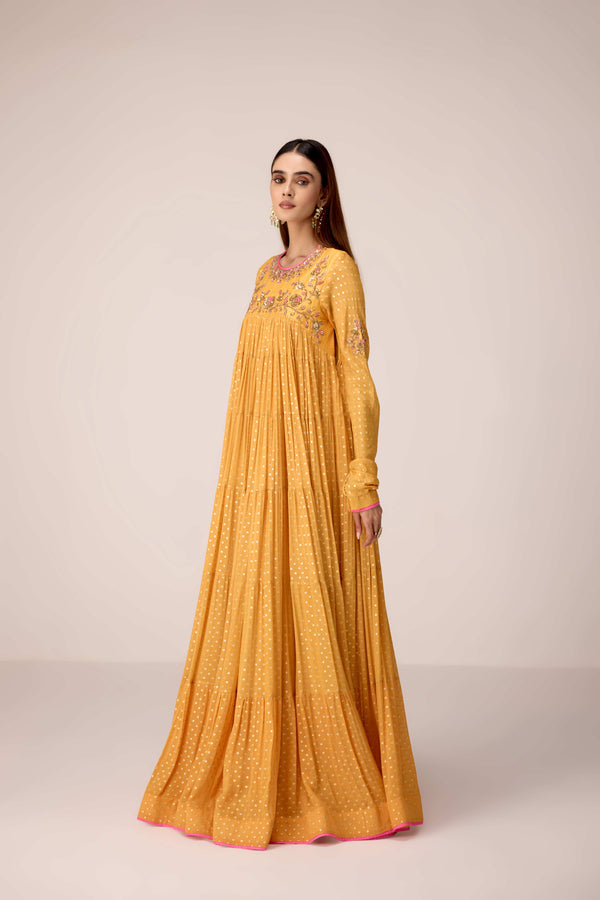 Mustard zardozi embroidered anarkali set