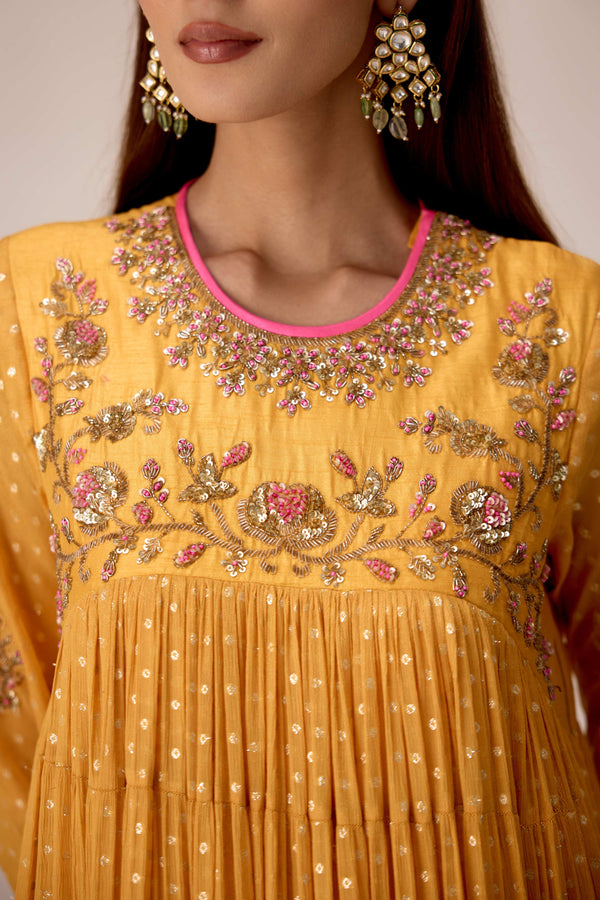 Mustard zardozi embroidered anarkali set