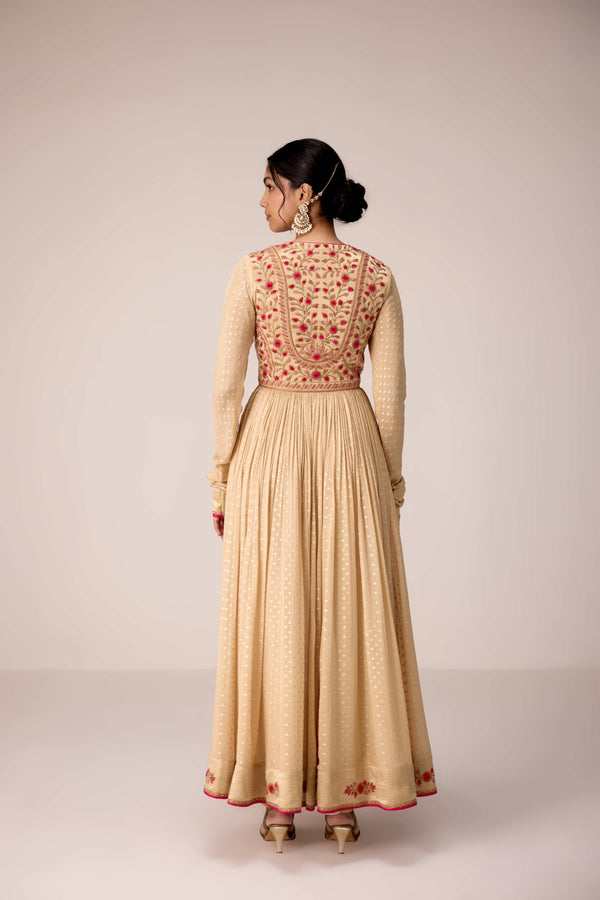 Neutral ivory thread embroidered anarkali set