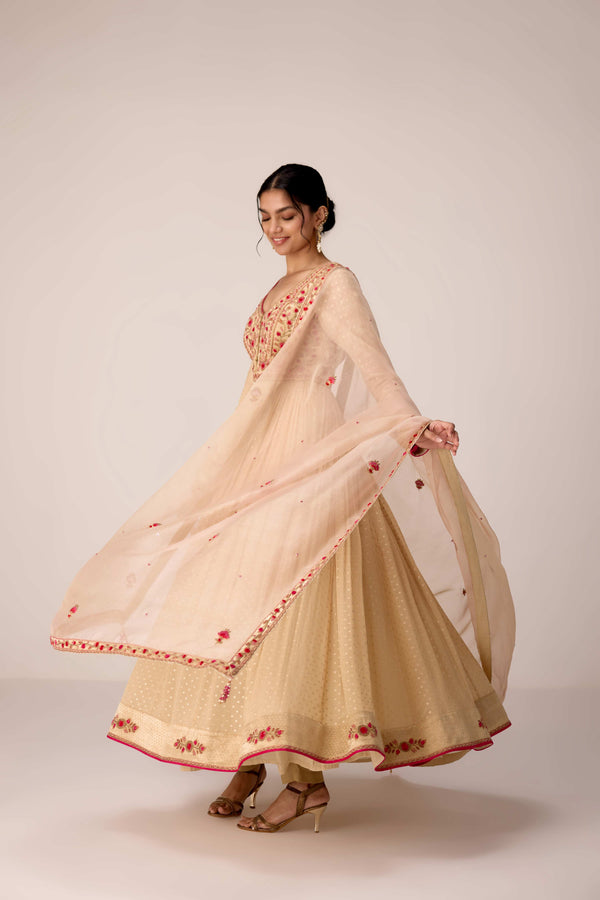 Neutral ivory thread embroidered anarkali set