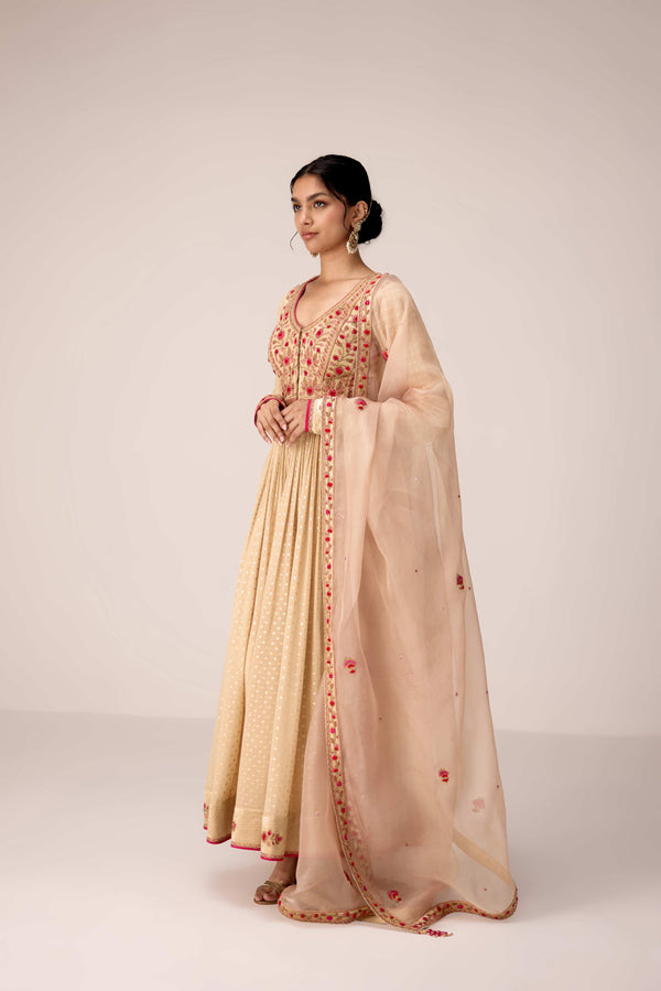 Neutral ivory thread embroidered anarkali set