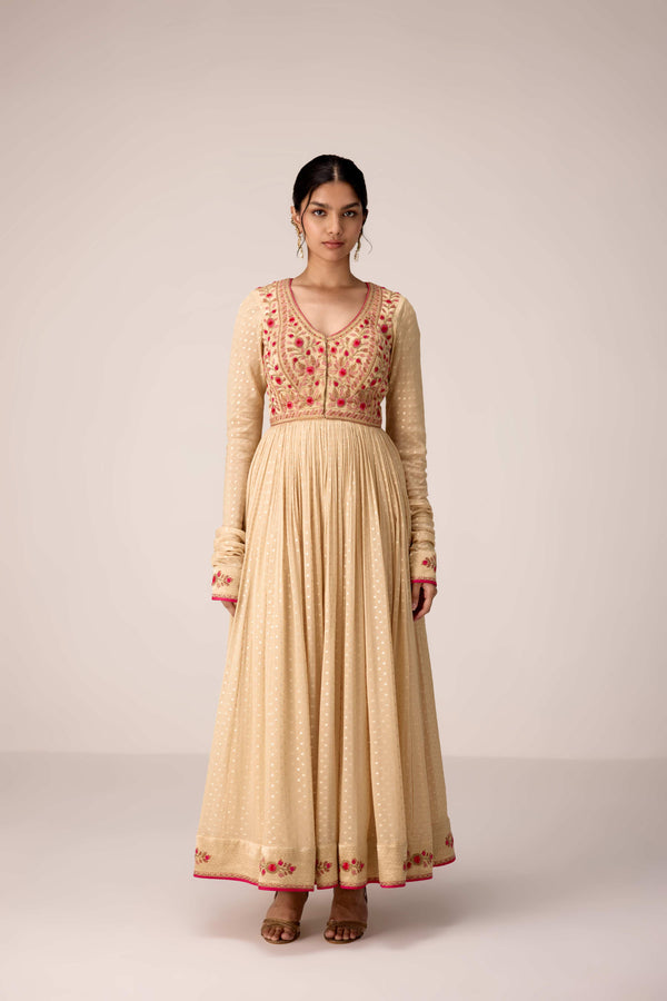 Neutral ivory thread embroidered anarkali set