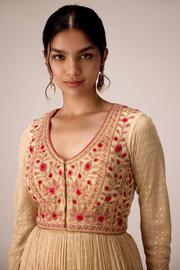 Neutral ivory thread embroidered anarkali set
