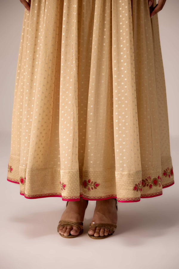 Neutral ivory thread embroidered anarkali set