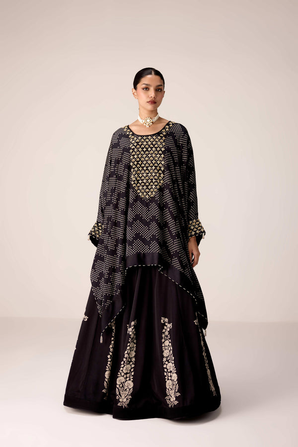 Black zardozi embroidered kaftan skirt set