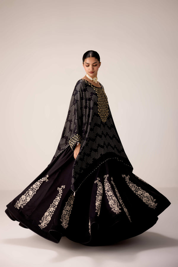 Black zardozi embroidered kaftan skirt set