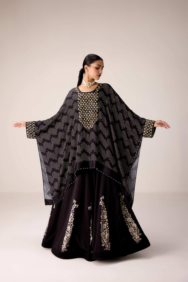 Black zardozi embroidered kaftan skirt set