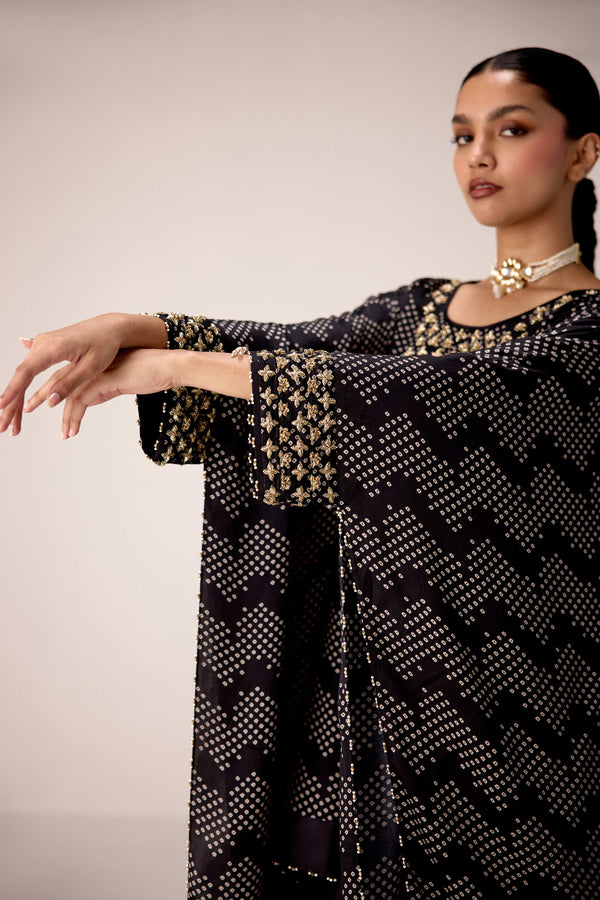 Black zardozi embroidered kaftan skirt set