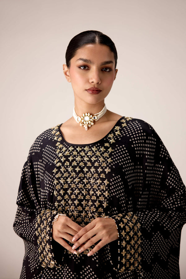 Black zardozi embroidered kaftan skirt set