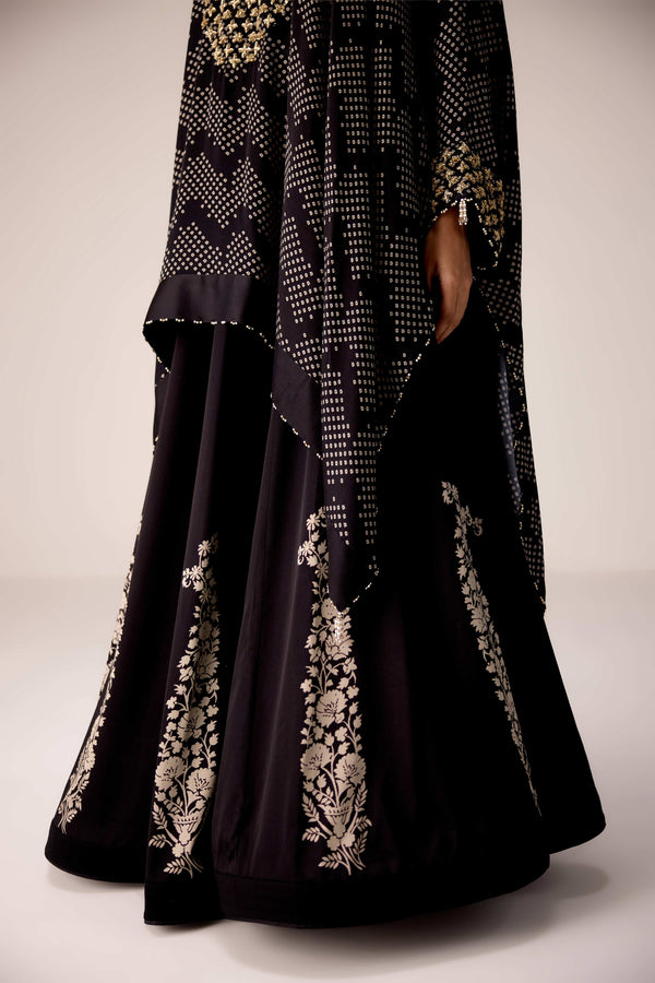 Black zardozi embroidered kaftan skirt set
