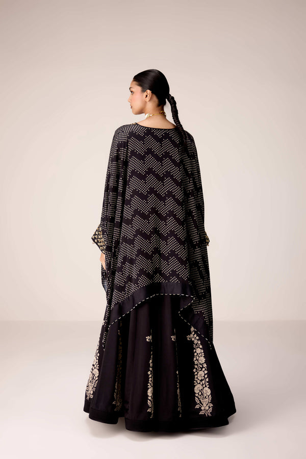 Black zardozi embroidered kaftan skirt set