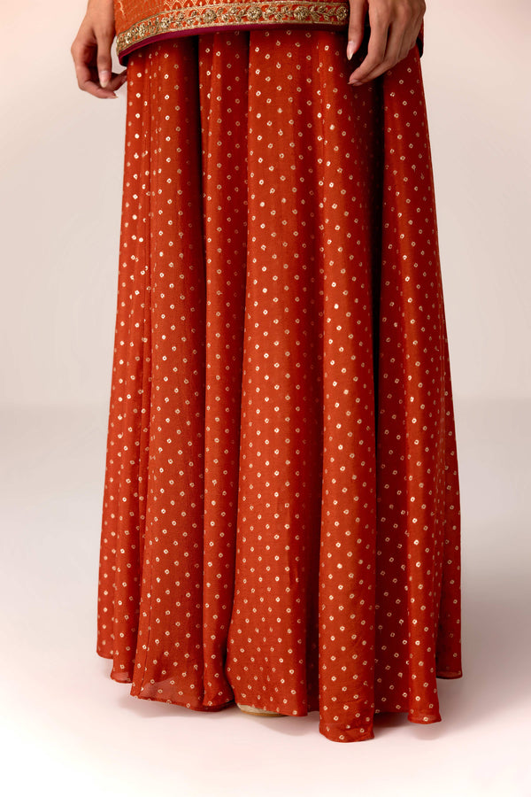 Rust orange zardozi embroidered kurta sharara set