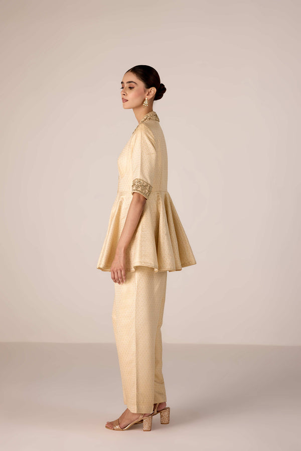 Ivory zardozi embroidered top trouser set.