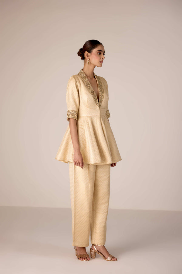 Ivory zardozi embroidered top trouser set.