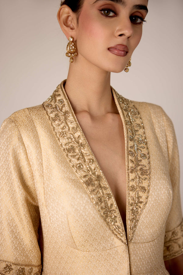 Ivory zardozi embroidered top trouser set.