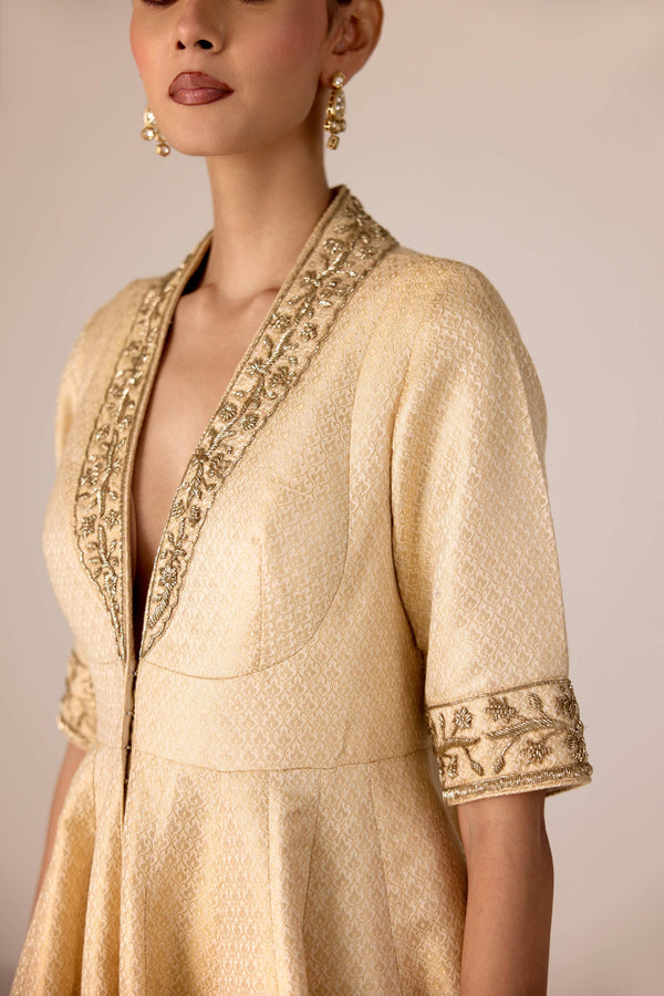 Ivory zardozi embroidered top trouser set.