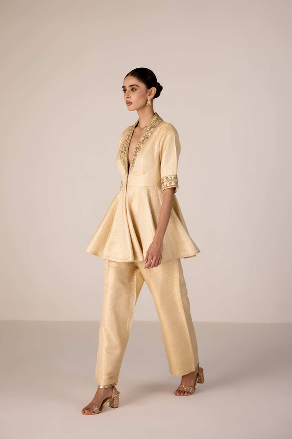 Ivory zardozi embroidered top trouser set.