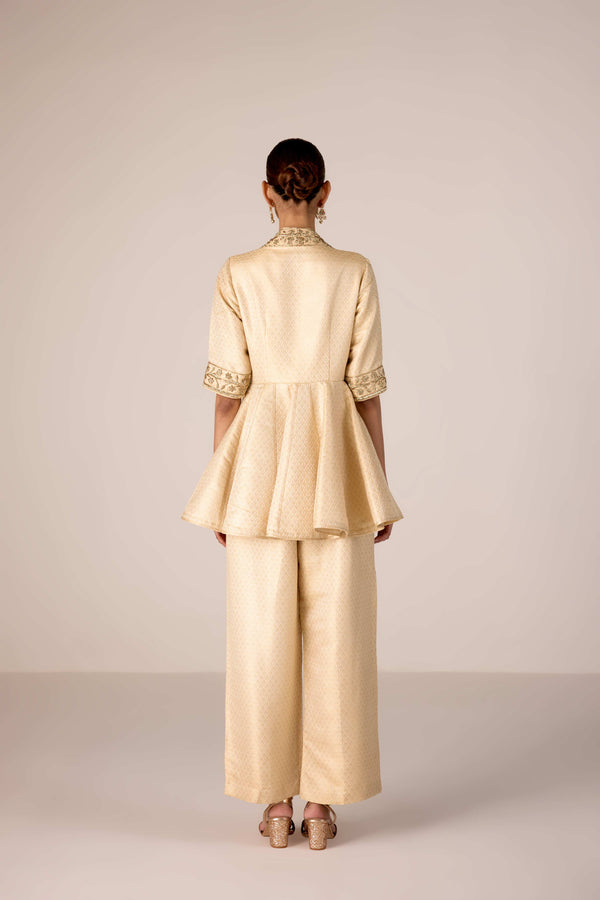 Ivory zardozi embroidered top trouser set.