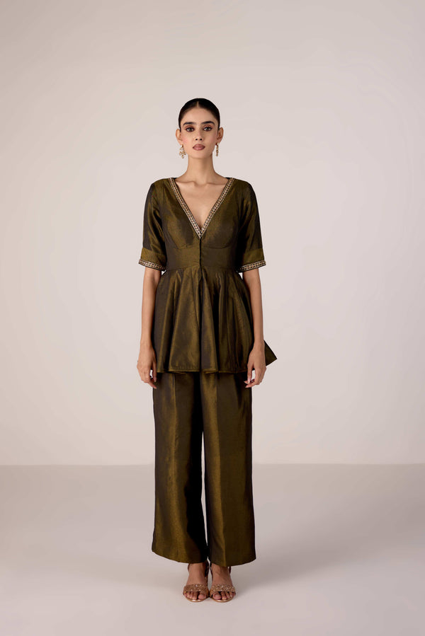 Black zardozi embroidered top pants set