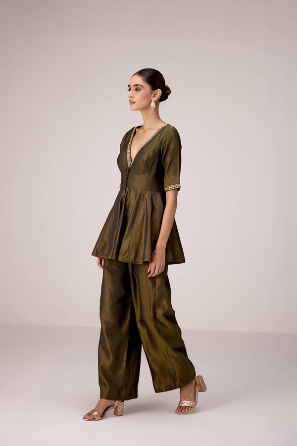 Black zardozi embroidered top pants set