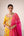 Yellow pink zardozi embroidered top skirt set.