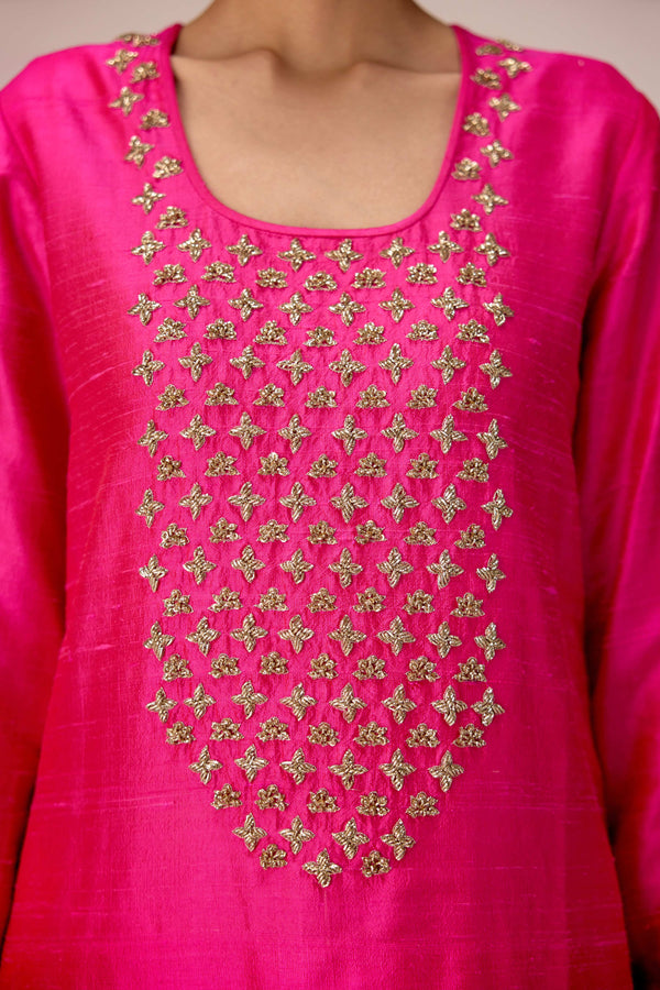 Fuschia pink zardozi  embroidered kurta pants set
