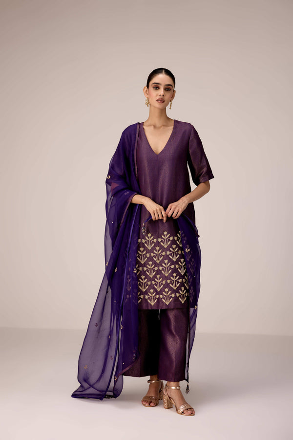 Purple wine zardozi  embroidered kurta pants set