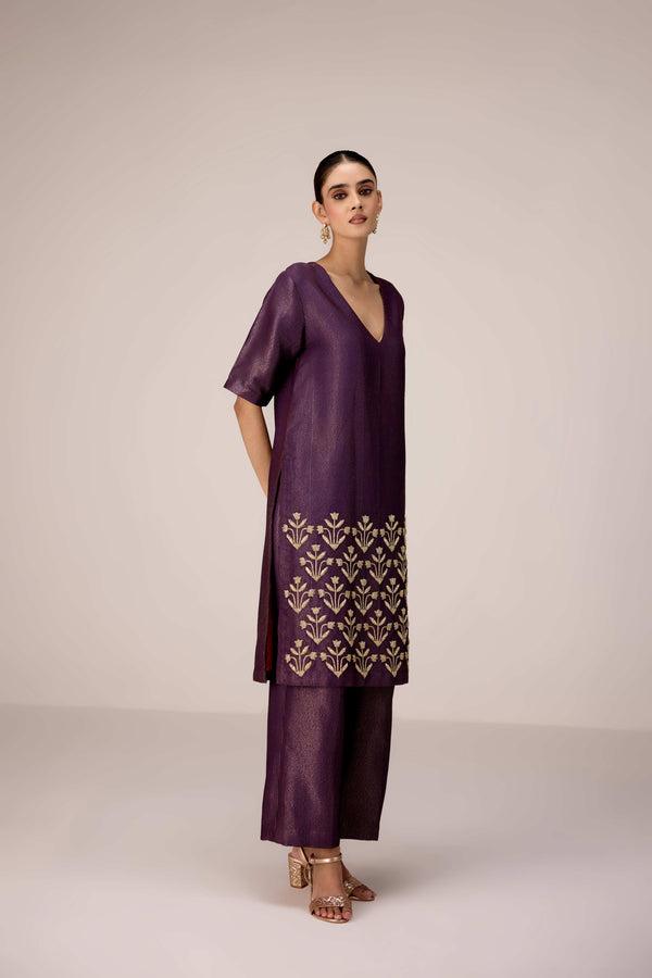 Purple wine zardozi  embroidered kurta pants set