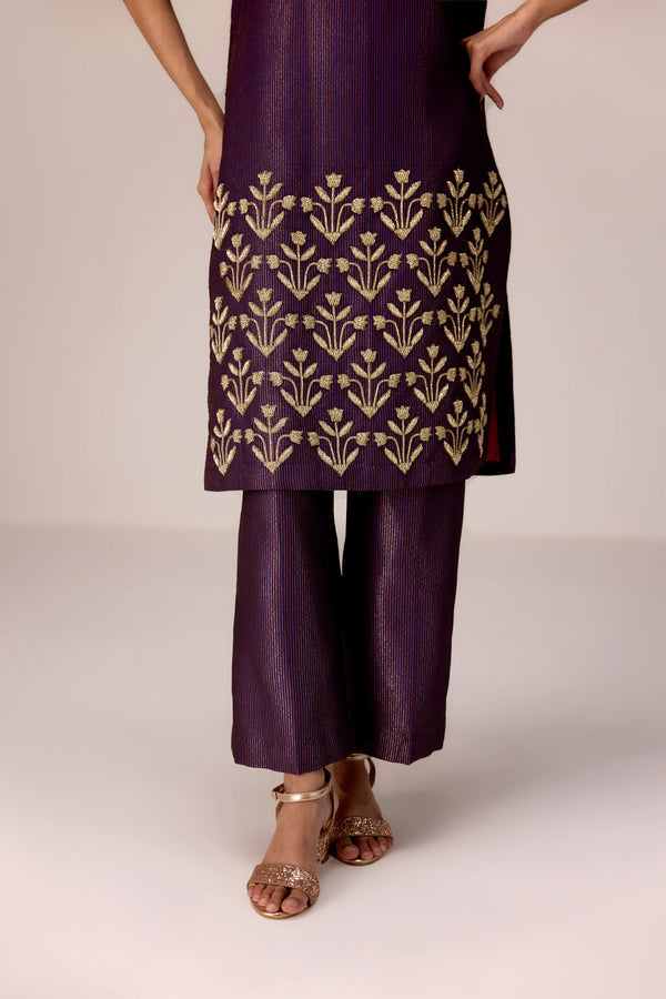 Purple wine zardozi  embroidered kurta pants set