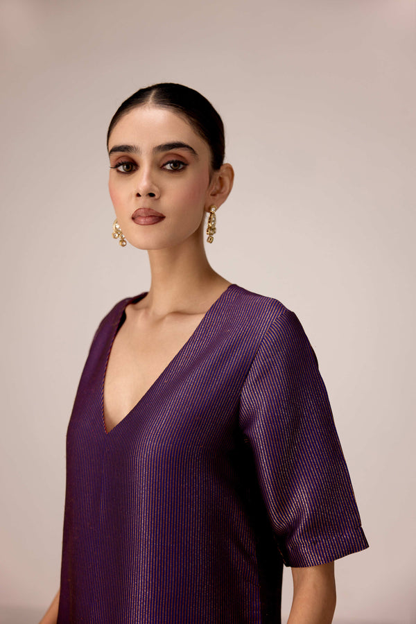 Purple wine zardozi  embroidered kurta pants set