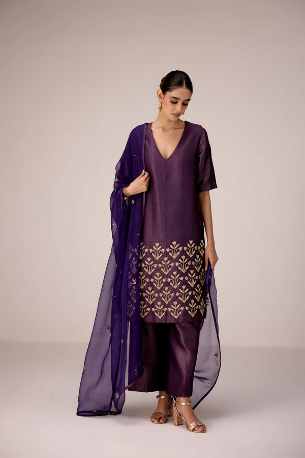 Purple wine zardozi  embroidered kurta pants set