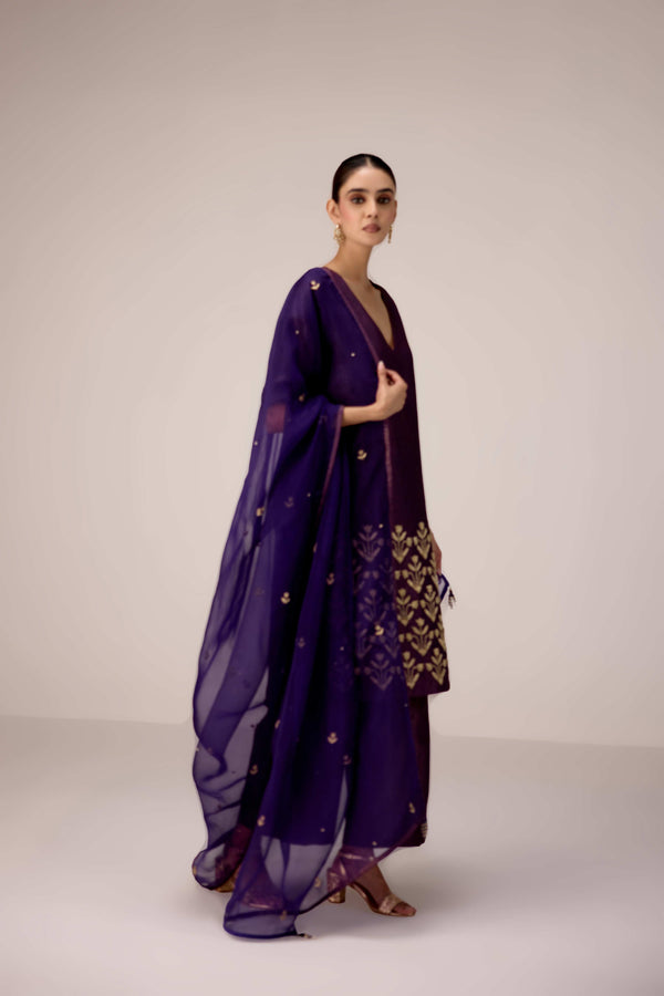 Purple wine zardozi  embroidered kurta pants set