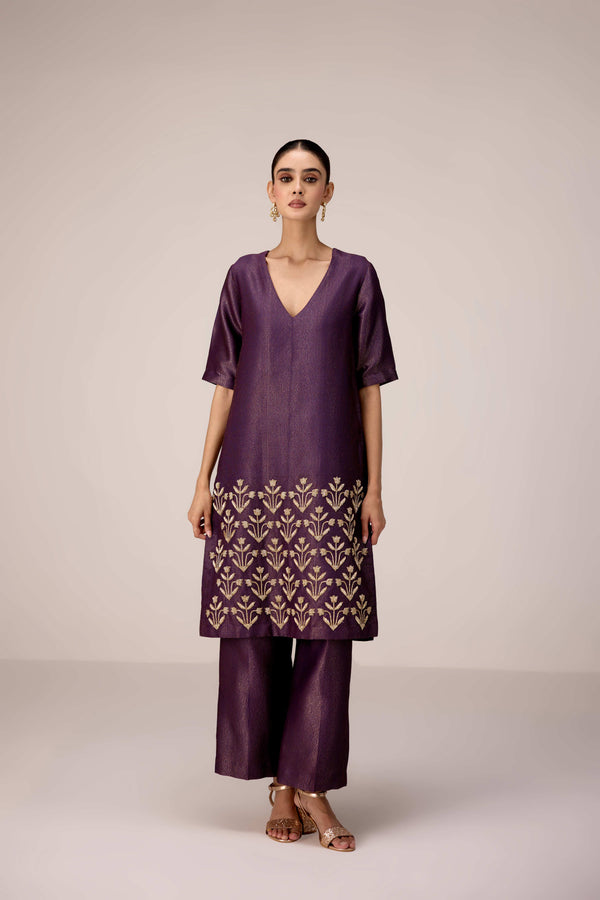 Purple wine zardozi  embroidered kurta pants set