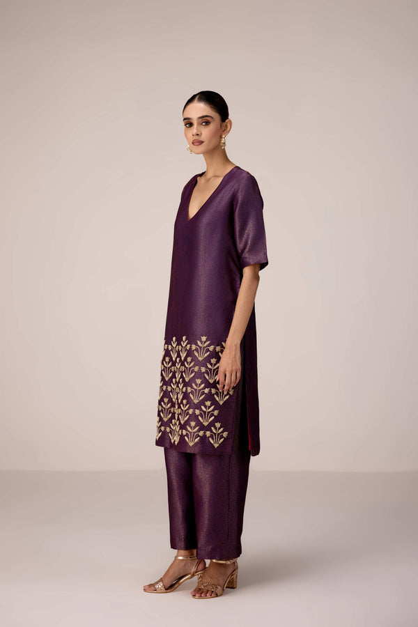 Purple wine zardozi  embroidered kurta pants set