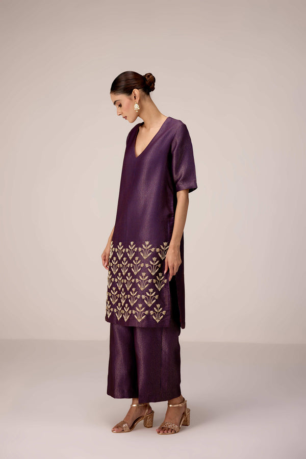 Purple wine zardozi  embroidered kurta pants set