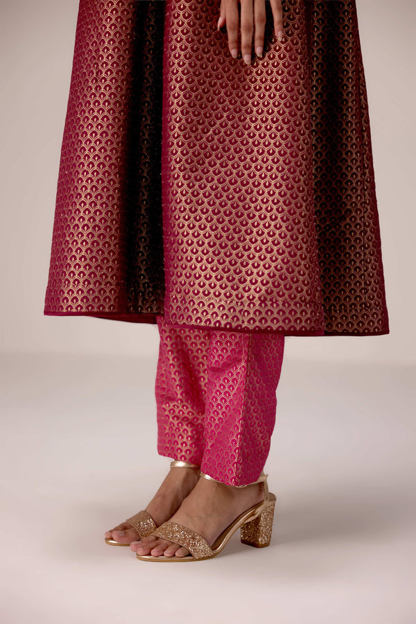 Pink wine zardozi embroidered kurta pants set