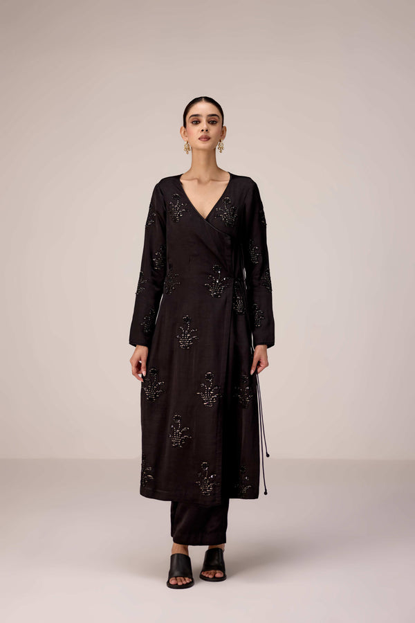 Black applique embroidered kurta trouser set