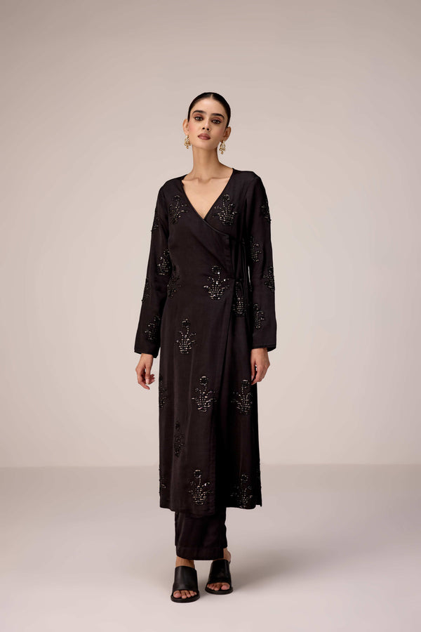 Black applique embroidered kurta trouser set