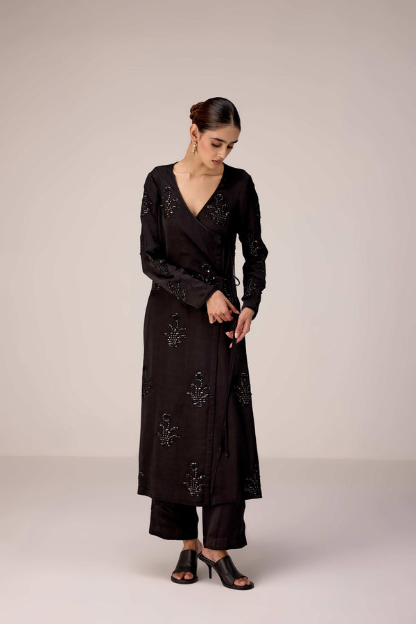 Black applique embroidered kurta trouser set