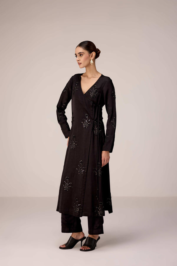Black applique embroidered kurta trouser set