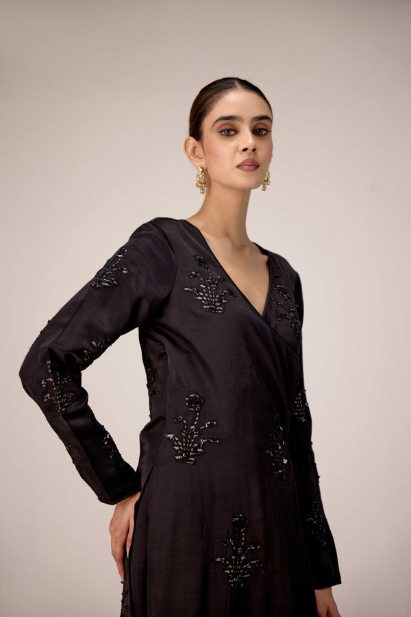 Black applique embroidered kurta trouser set