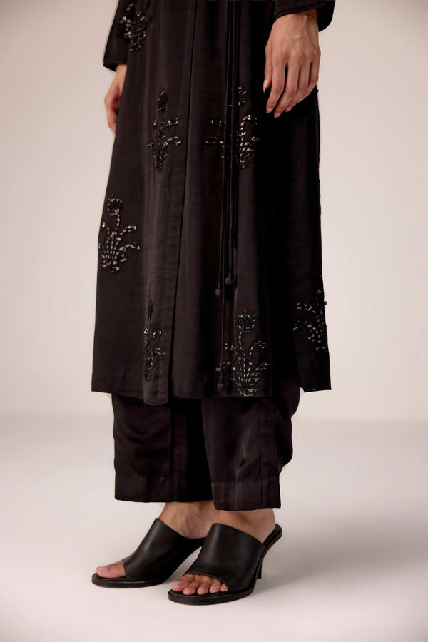 Black applique embroidered kurta trouser set