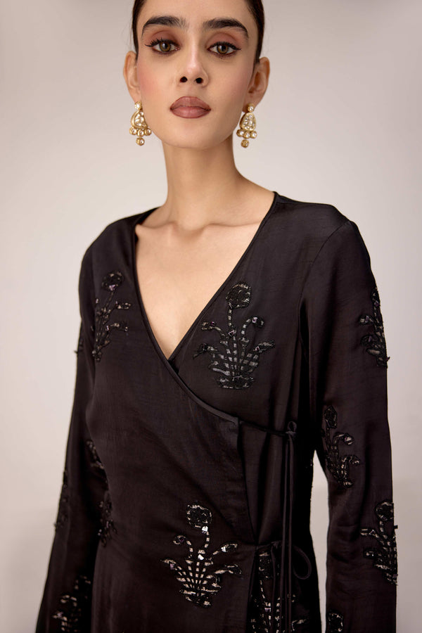 Black applique embroidered kurta trouser set