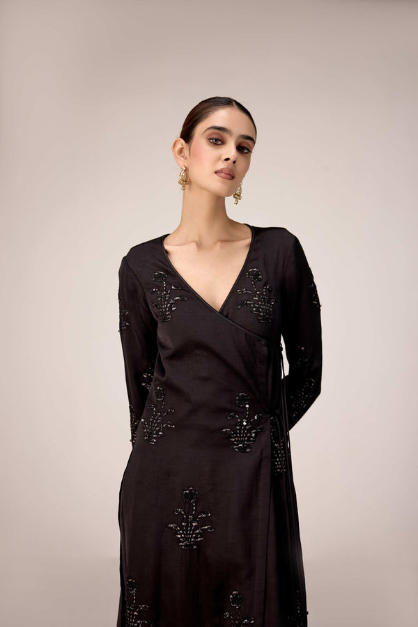 Black applique embroidered kurta trouser set