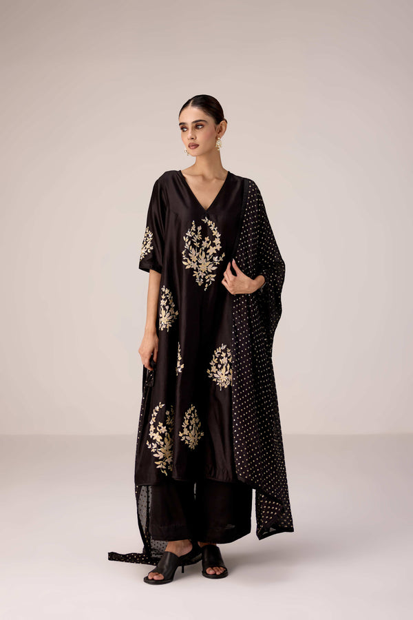 Black applique embroidered kurta trouser set