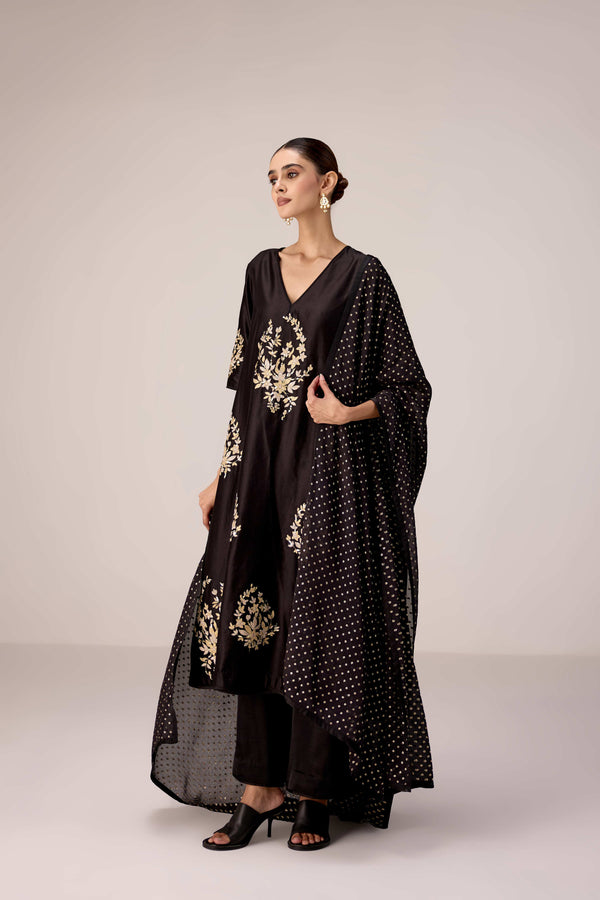Black applique embroidered kurta trouser set