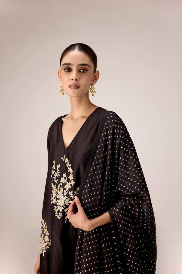 Black applique embroidered kurta trouser set