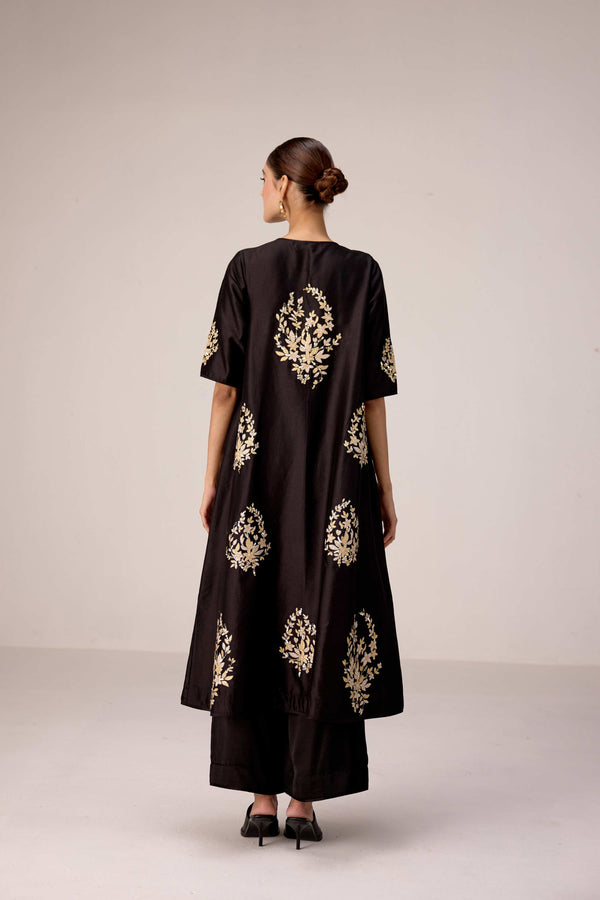 Black applique embroidered kurta trouser set