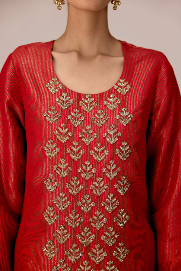Brick red zardozi  embroidered kurta pants set