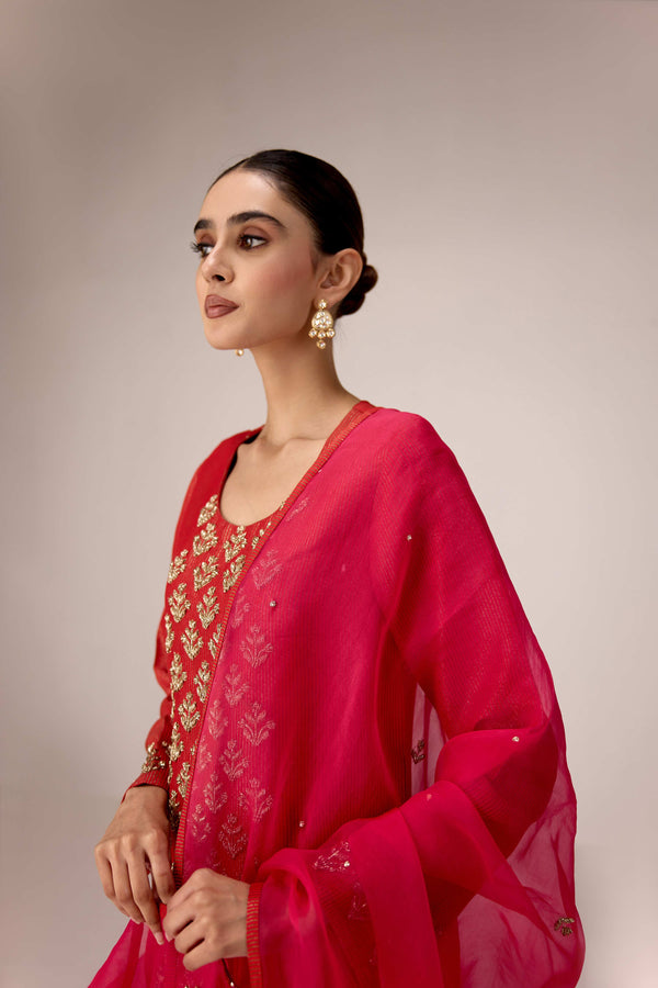 Brick red zardozi  embroidered kurta pants set